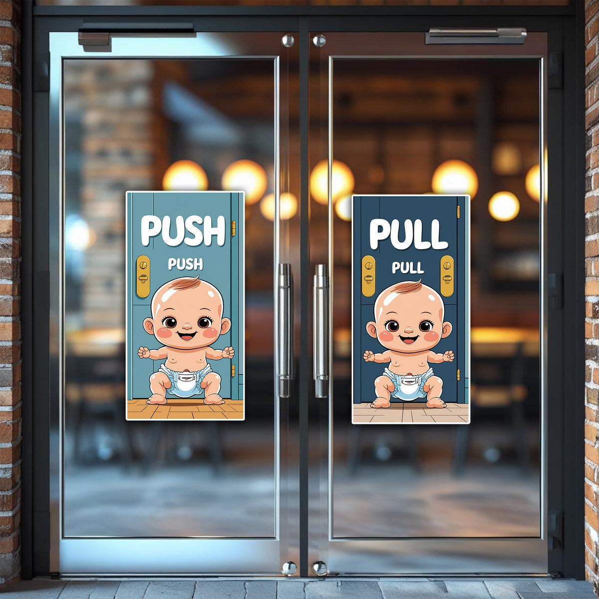 Cute Push & Pull Baby Door Sticker Set – Adorable Entry Sign premium sticker image view 1