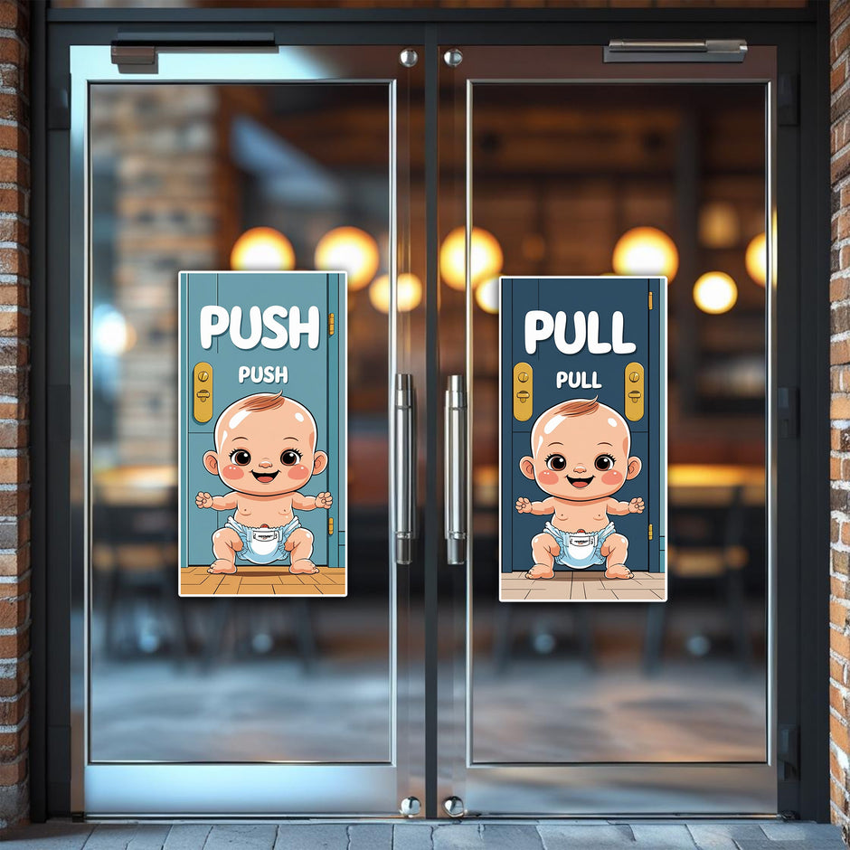 Cute Push & Pull Baby Door Sticker Set – Adorable Entry Sign premium sticker image view 1