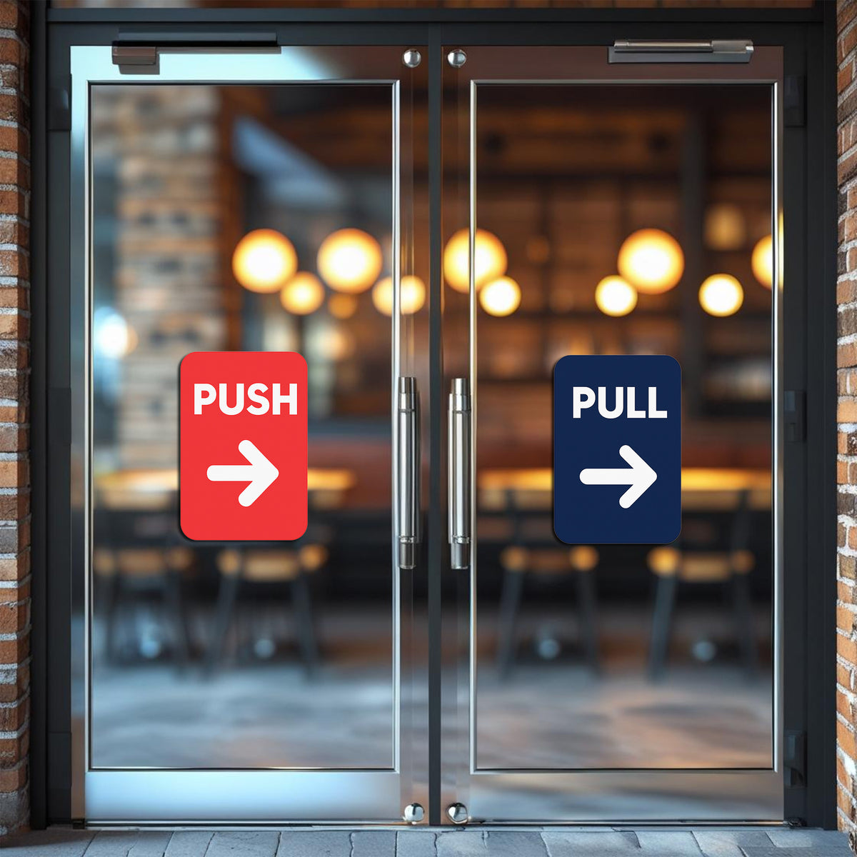 Push Pull Direction Sticker (Bold Design) – Red & Navy, Clear Instructional Sign premium sticker image view 1