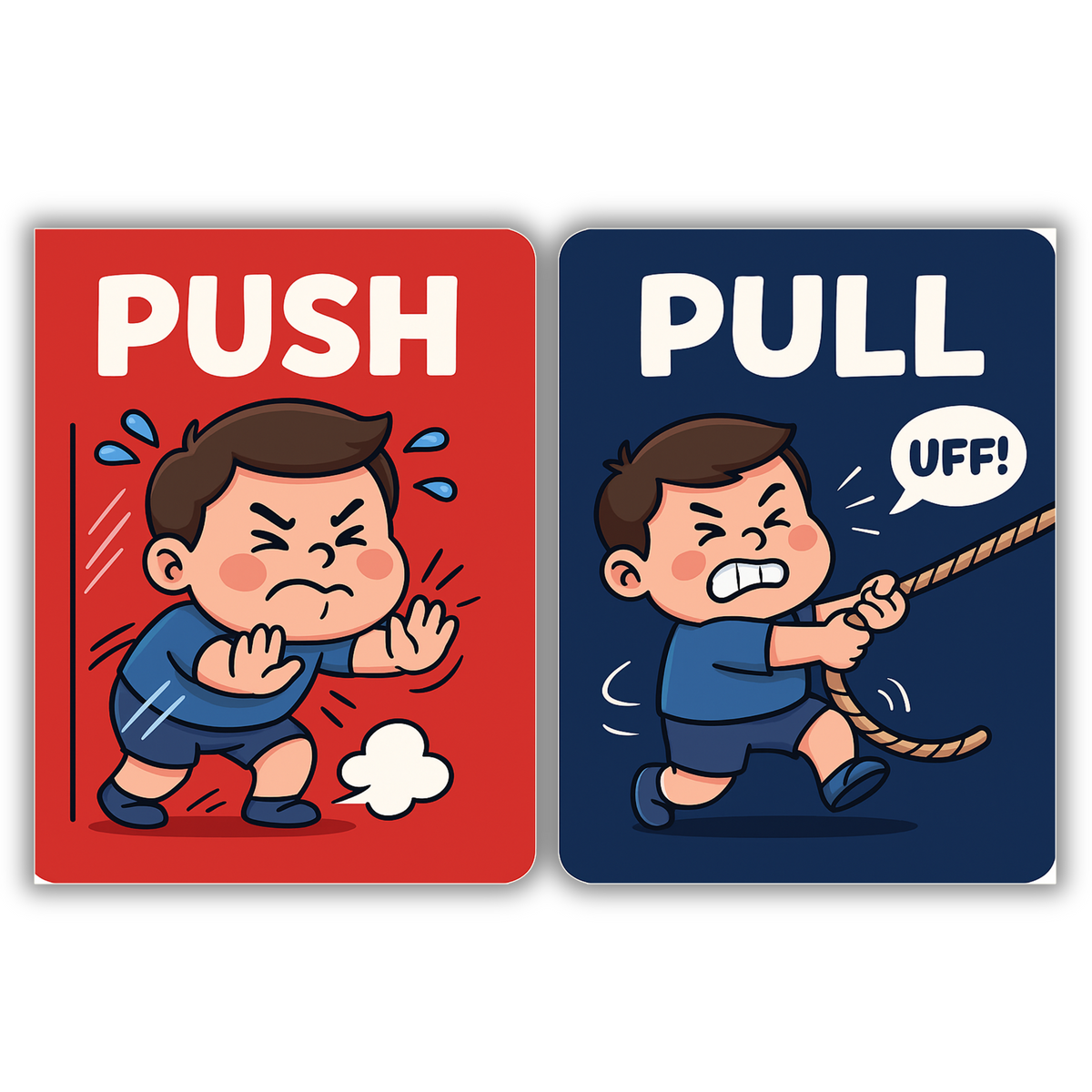 Premium Push Pull Door Sticker Set Angry Boy Cartoon With Rope And Uff Expression premium sticker image view 3
