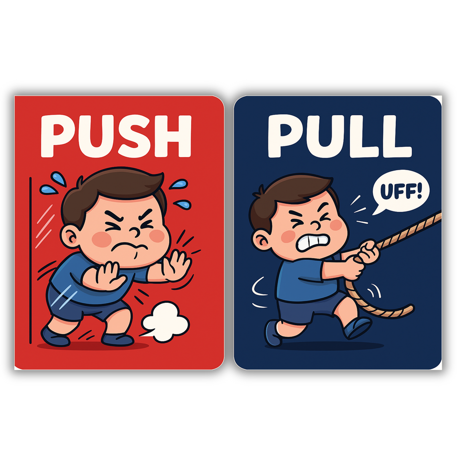 Premium Push Pull Door Sticker Set Angry Boy Cartoon With Rope And Uff Expression premium sticker image view 3