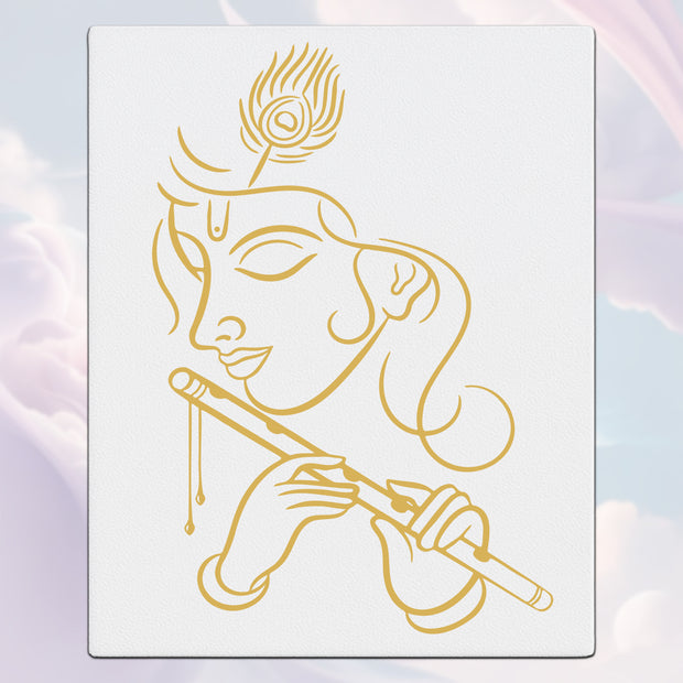 Krishna Flute Wall Frame – Peaceful Divine Art in Golden Style premium sticker image view 1