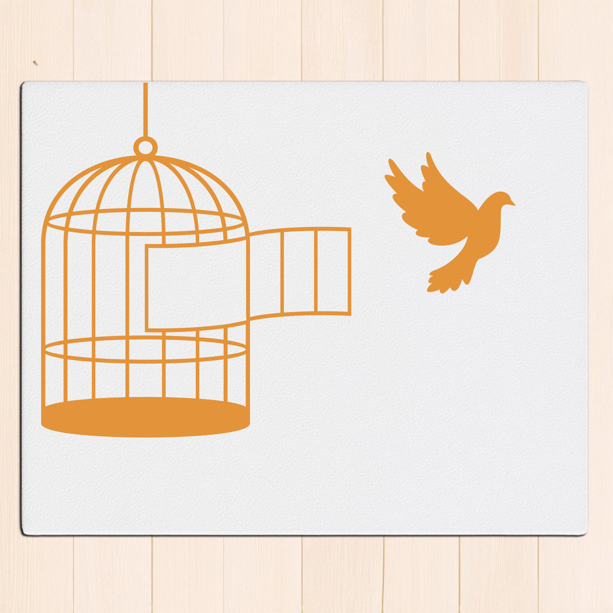 Free Bird Wall Frame – Minimalist Open Cage Art with Flying Bird premium sticker image view 1