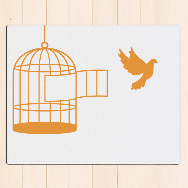 Free Bird Wall Frame – Minimalist Open Cage Art with Flying Bird premium sticker image view 1