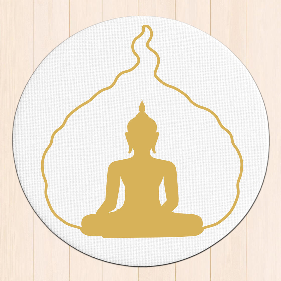 Buddha Meditation Wall Frame – Glossy Golden Round Aura Design premium sticker image view 1