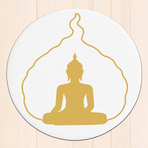 Buddha Meditation Wall Frame – Glossy Golden Round Aura Design premium sticker image view 1