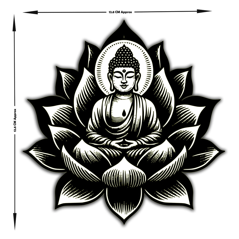 Buddha On Lotus Waterproof Sticker Black White Spiritual Calm Art premium vinyl sticker product image 5