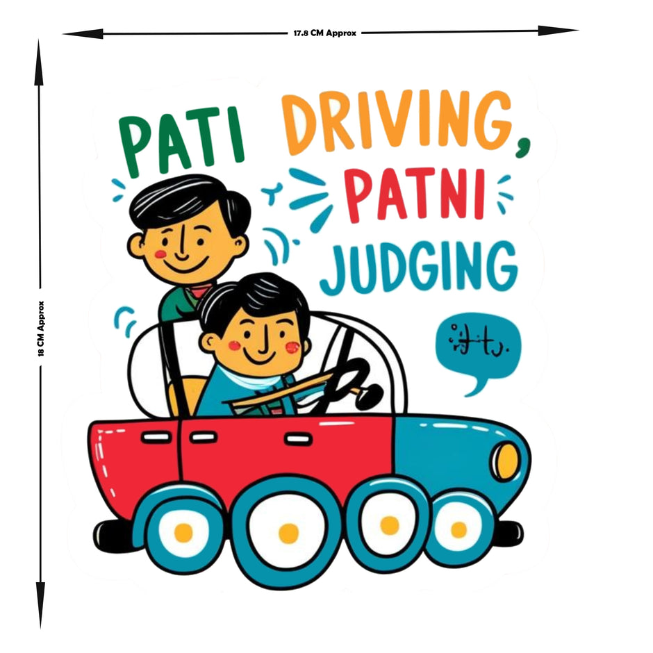 Pati Driving Patni Judging Funny Desi Couple Sticker premium product image 3