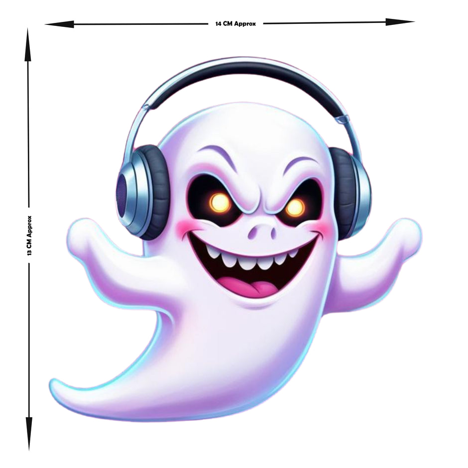 Groovy Ghost Sticker Spooky Cool With Headphones premium product image 3