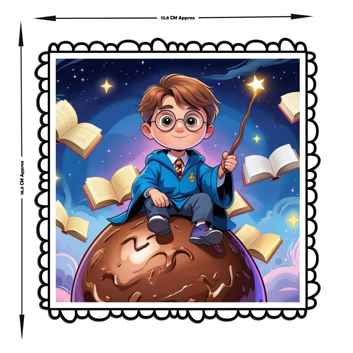 Cute Wizard Boy Sticker Magical Cartoon Design With Wand Flying Books Water Resistant premium vinyl sticker product image 3