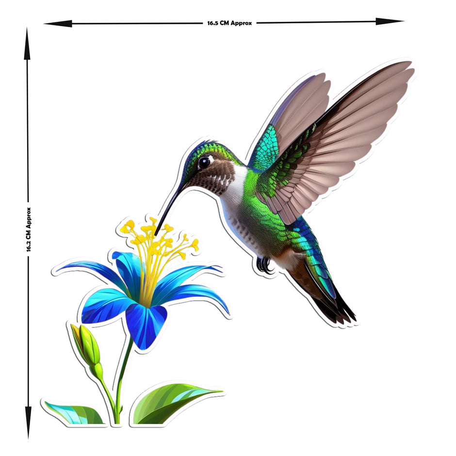 Hummingbird With Blue Flower Nature Inspired Vinyl Sticker Realistic Floral Bird Decal premium sticker image view 3