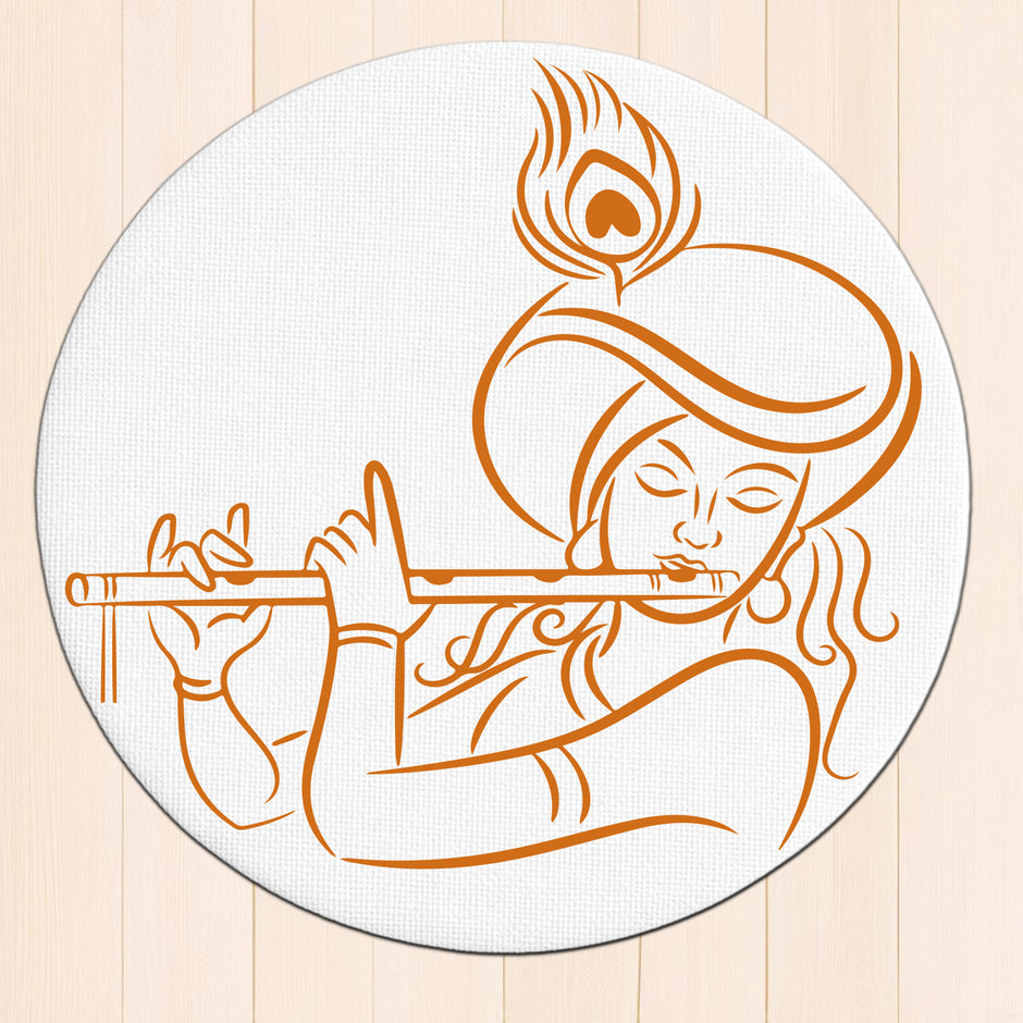 Krishna Flute Wall Frame – Minimalist Round premium sticker image view 1