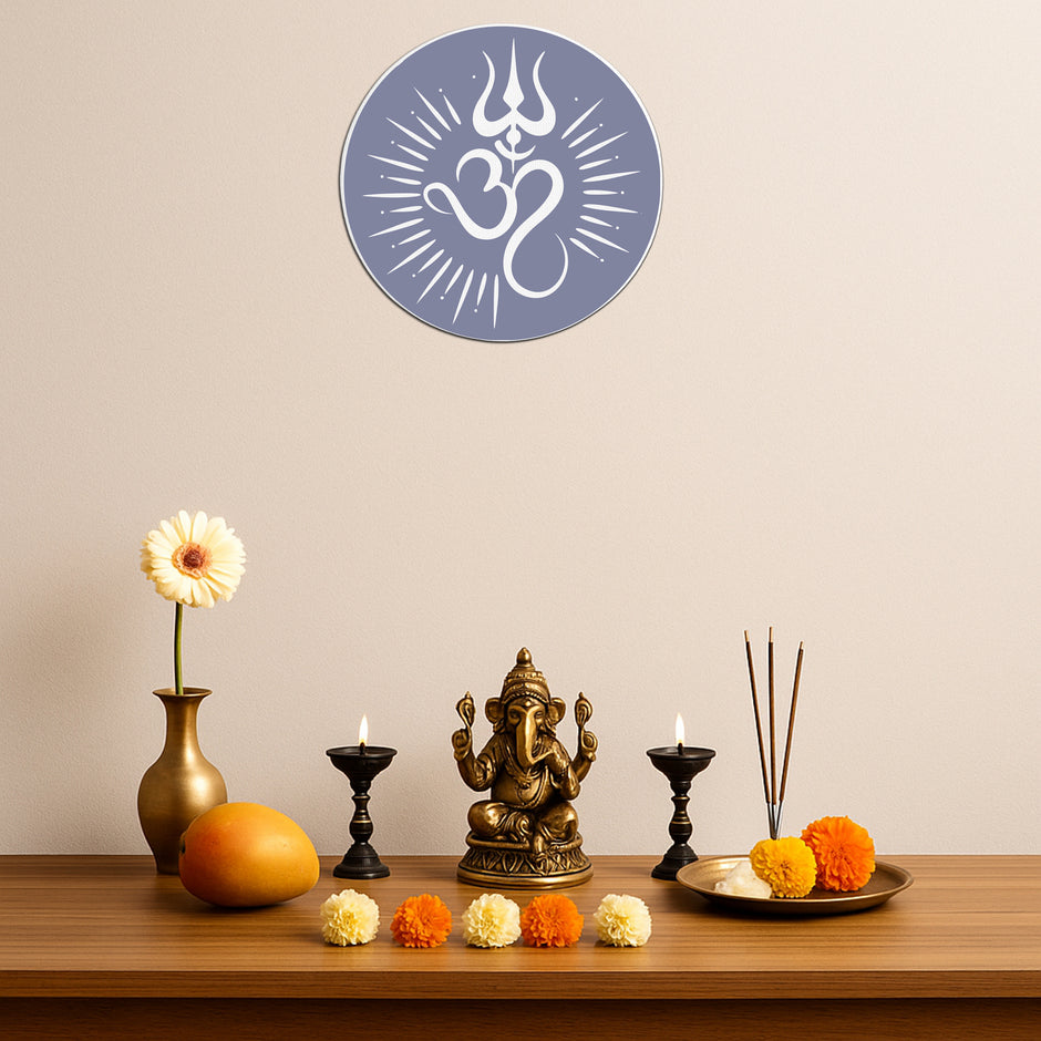 Om Trishul Wall Frame Reflective Spiritual Energy Symbol In Round Design premium sticker image view 2