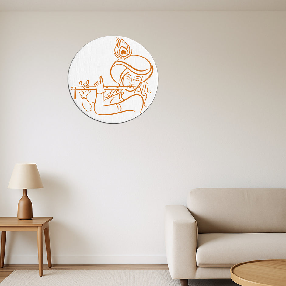 Krishna Flute Wall Frame Minimalist Round premium sticker image view 2